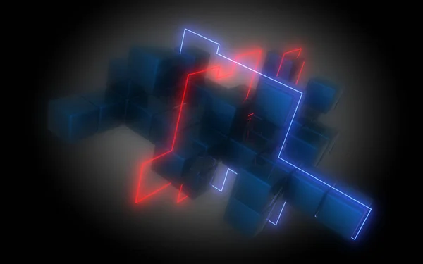 Konstruksi 3d neon cubes. Ilustrasi 3d — Stok Foto