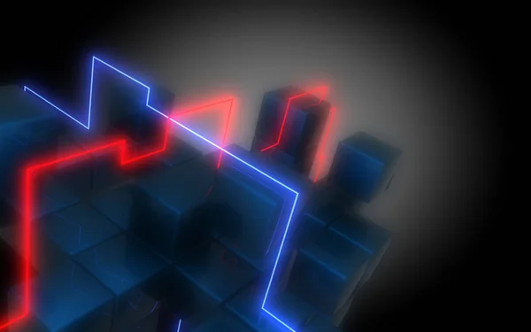 3d neon cubes construction. 3d illustration