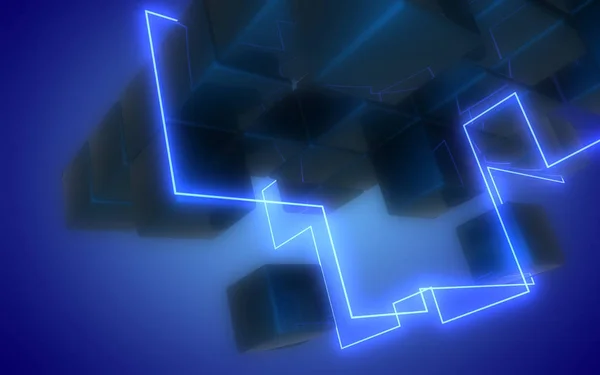 Construção de cubos de néon 3d. ilustração 3d — Fotografia de Stock