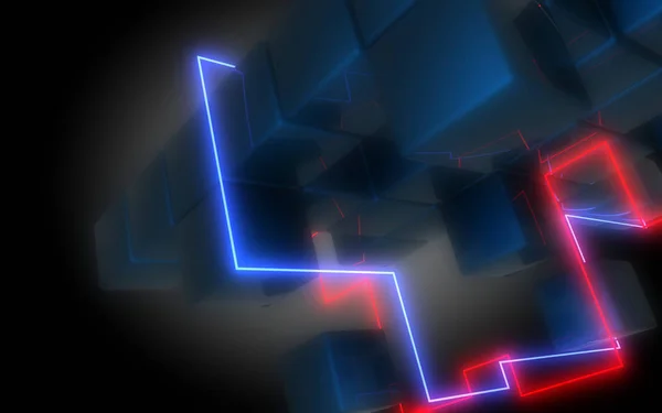 3D Neon kostki budowlane. ilustracja 3D — Zdjęcie stockowe