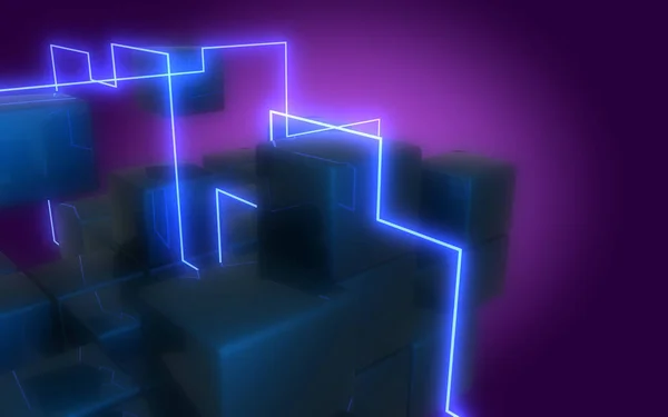 3d neon cubes construction. 3d illustration
