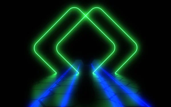 abstract architecture tunnel with neon light. 3d illustration