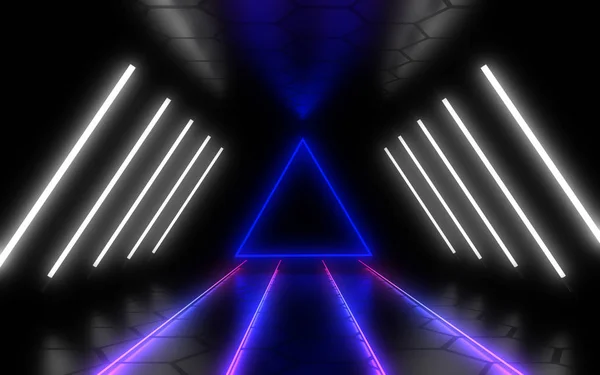 Abstract architectuur tunnel met neon licht. 3D-illustratie — Stockfoto