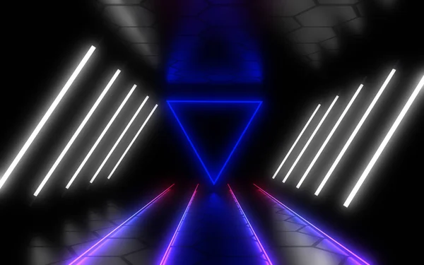 Abstract architectuur tunnel met neon licht. 3D-illustratie — Stockfoto