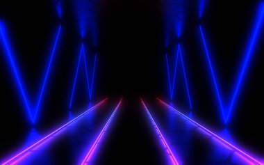 neon ışık ile soyut mimari tünel. 3d illüstrasyon