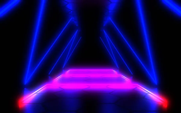 abstract architecture tunnel with neon light. 3d illustration