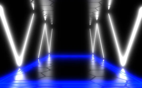 ネオンライトを備えた抽象建築トンネル。3Dイラスト — ストック写真