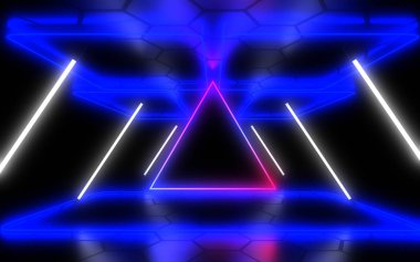 neon ışık ile soyut mimari tünel. 3d illüstrasyon