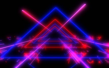 neon ışık ile soyut mimari tünel. 3d illüstrasyon