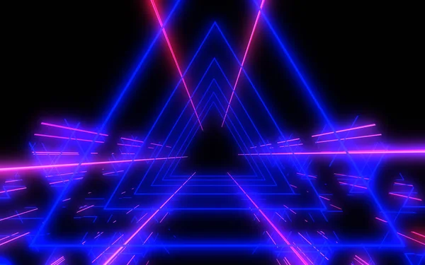 Abstract architectuur tunnel met neon licht. 3D-illustratie — Stockfoto