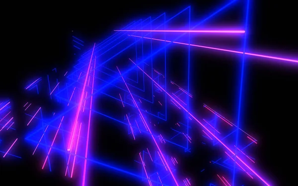 Αφηρημένη αρχιτεκτονική σήραγγα με φως νέον. εικονογράφηση 3D — Φωτογραφία Αρχείου