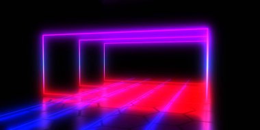 Neon ışıkları ile 3d soyut arka plan . 3d illüstrasyon