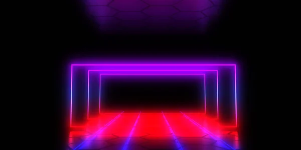 Neon ışıkları ile 3d soyut arka plan . 3d illüstrasyon — Stok fotoğraf