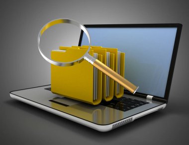 3D laptop ve dosya konsepti. 3d illüstrasyon