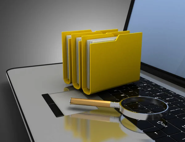 Portátil 3D y concepto de archivos. ilustración 3d — Foto de Stock