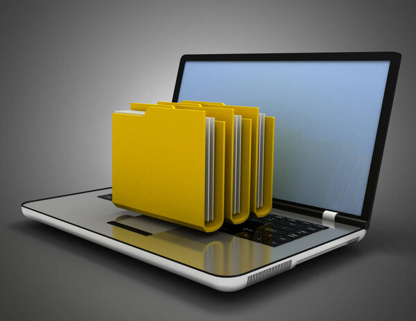 3D laptop and files concept . 3d illustration