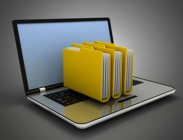 3D-Laptop und Dateien Konzept. 3D-Illustration — Stockfoto