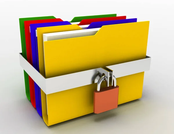 Computer folders with padlock.3d illustration — Stock Photo, Image