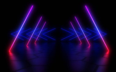 Neon ışıkları ile 3d soyut arka plan . 3d illüstrasyon