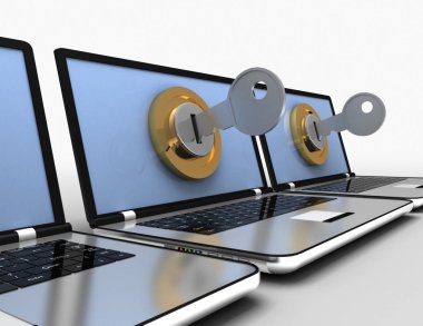 Kilitli bilgisayar konsepti. 3d resimlendirme