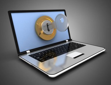 Kilitli bilgisayar konsepti. 3d resimlendirme