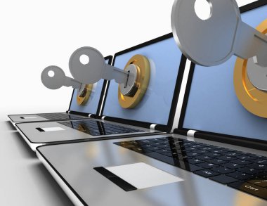 Kilitli bilgisayar konsepti. 3d resimlendirme