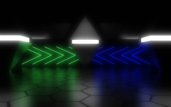 Sfondo astratto 3D con luci al neon. Illustrazione 3d — Foto Stock