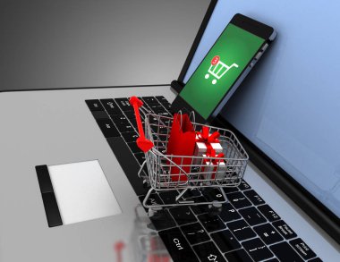 İnternet alışveriş konsepti. 3d resimlendirme