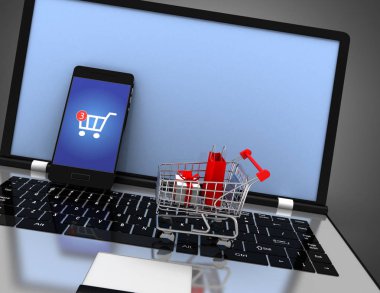 İnternet alışveriş konsepti. 3d resimlendirme