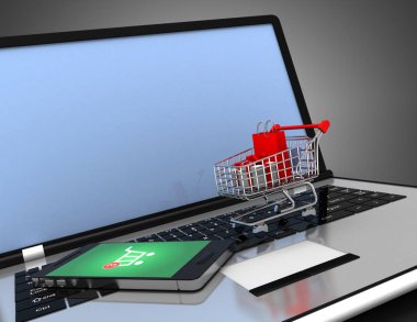İnternet alışveriş konsepti. 3d resimlendirme