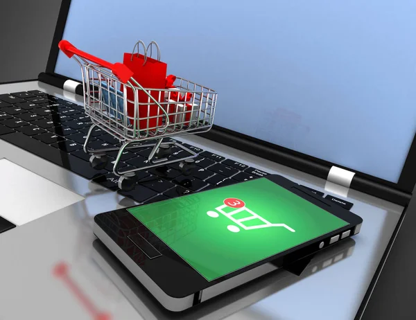 Online winkelen concept. 3d geïllustreerd — Stockfoto