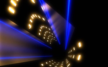 neon ışık ile soyut mimari tünel. 3d illüstrasyon