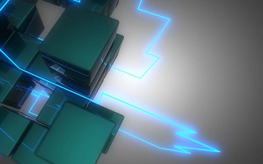 3d neon küpler inşaat. 3d illüstrasyon