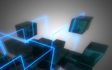 3d neon küpler inşaat. 3d illüstrasyon