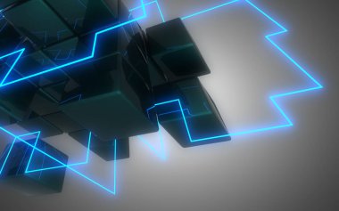 3d neon küpler inşaat. 3d illüstrasyon