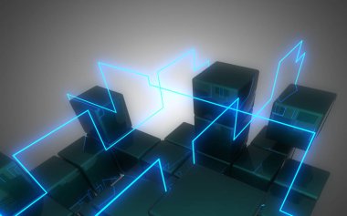 3d neon küpler inşaat. 3d illüstrasyon