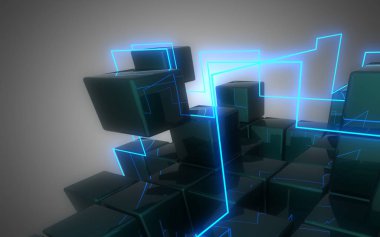 3d neon küpler inşaat. 3d illüstrasyon