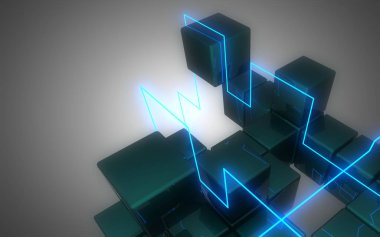 3d neon küpler inşaat. 3d illüstrasyon