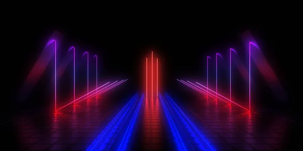 Abstrakt Bakgrund Med Neonljus Neontunnel Illustration — Stockfoto