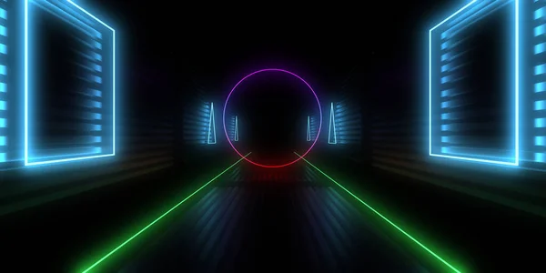 Fundo Abstrato Com Luzes Néon Neon Tunnel Ilustração — Fotografia de Stock