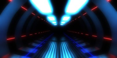 Üç boyutlu soyut arkaplan ve neon ışıkları. neon tünel 3d illüstrasyon
