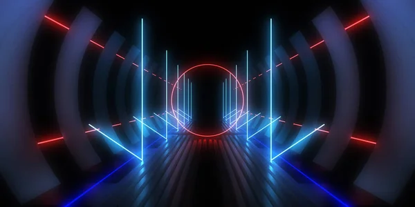 Fundo Abstrato Com Luzes Néon Neon Tunnel Ilustração — Fotografia de Stock