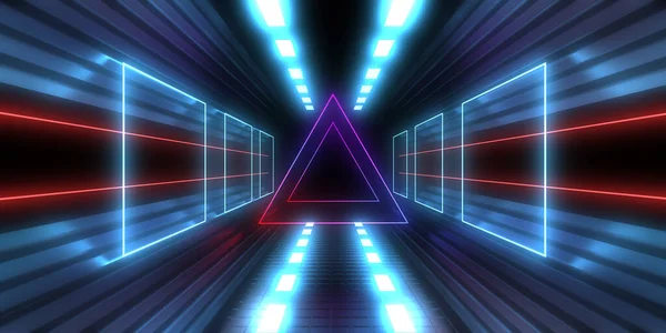 Sfondo Astratto Con Luci Neon Costruzione Tunnel Neon Space Illustrazione — Foto Stock