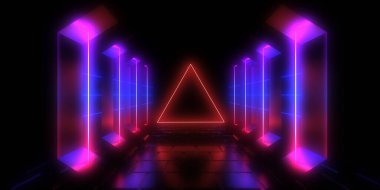 Üç boyutlu soyut arkaplan ve neon ışıkları. 3d illüstrasyon