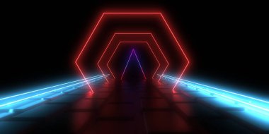 Üç boyutlu soyut arkaplan ve neon ışıkları. 3d illüstrasyon