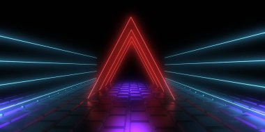 Üç boyutlu soyut arkaplan ve neon ışıkları. 3d illüstrasyon