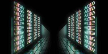 3D gelecek veri girişi konsepti neon ışıklarla. 3d illüstrasyon