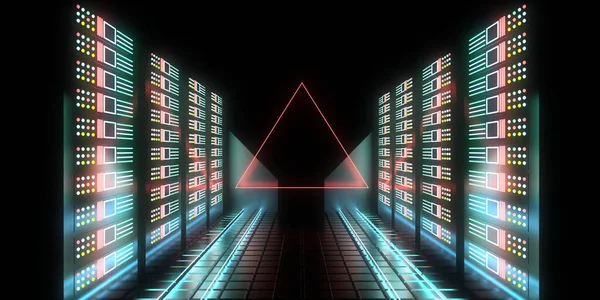 Framtida Datacenter Koncept Med Neonljus Illustration — Stockfoto