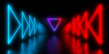 Üç boyutlu soyut arkaplan ve neon ışıkları. neon tünel 3d illüstrasyon