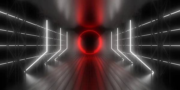 Abstract Background Neon Lights Neon Tunnel Space Construction Illustration — Stock Photo, Image